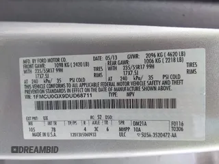 2013 Ford Escape SE with VIN 1FMCU0GX9DUD68711, listed as a IAAI auction lot 42243521 with 120,441 mi miles and . Bid and sale history available at DreamBid. Image 9.