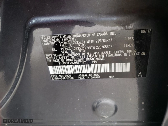 2018 Toyota RAV4 LE with VIN 2T3BFREV0JW697182, listed as a Copart auction lot 46685735 with 63,666 mi miles and Salvage Title. Bid and sale history available at carsss.com. Image 13.