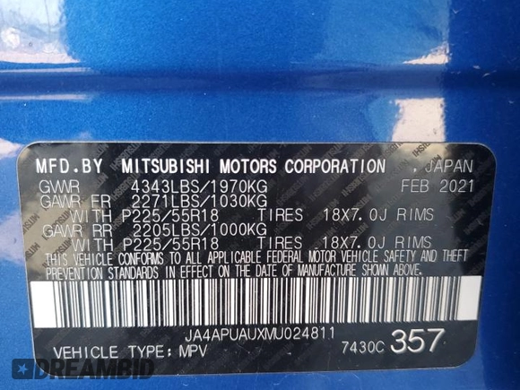 2021 Mitsubishi Outlander ES z VIN JA4APUAUXMU024811, wystawiony jako Copart lot #52904515 z przebiegiem 39 556 mil mil oraz Szkoda całkowita • Salvage title. Historia ofert i sprzedaży dostępna na DreamBid. Obrazek 13.