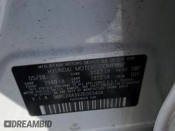 2018 Hyundai Accent SEL with VIN 3KPC24A3XJE035404, listed as a Copart auction lot 87393244 with 47,280 mi miles and Salvage Title. Bid and sale history available at carsss.com. Image 15.