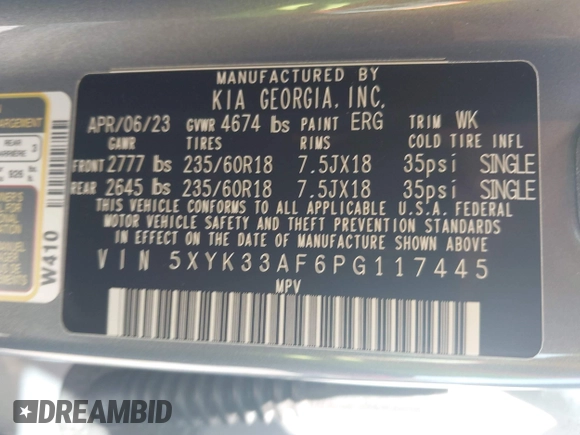 2023 Kia Sportage EX with VIN 5XYK33AF6PG117445, listed as a IAAI auction lot 42252081 with 18,070 mi miles and . Bid and sale history available at DreamBid. Image 9.