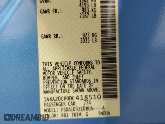 2013 Nissan LEAF SV with VIN 1N4AZ0CP0DC418510, listed as a Copart auction lot 56605165 with 101,509 mi miles and Salvage title. Bid and sale history available at DreamBid. Image 12.