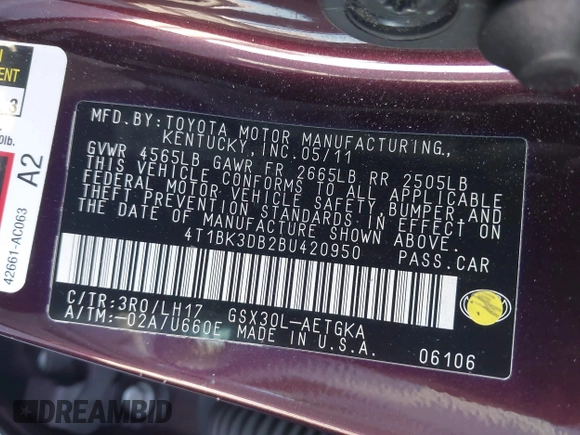 2011 Toyota Avalon with VIN 4T1BK3DB2BU420950, listed as a IAAI auction lot 41331545 with 86,908 mi miles and . Bid and sale history available at DreamBid. Image 9.
