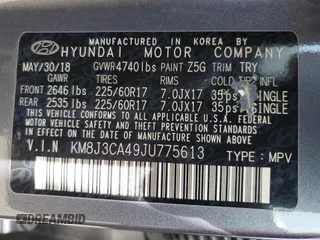 2018 Hyundai Tucson SEL with VIN KM8J3CA49JU775613, listed as a Copart auction lot 55073095 with 136,900 mi miles and Clean title. Bid and sale history available at DreamBid. Image 13.