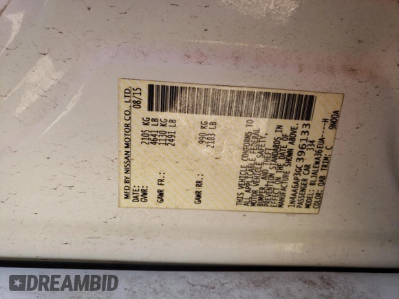 2016 Nissan Maxima SL with VIN 1N4AA6AP3GC396133, listed as a Copart auction lot 46754095 with 138,355 mi miles and Salvage Title. Bid and sale history available at DreamBid. Image 14.