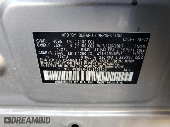 2018 Subaru Outback Premium z VIN 4S4BSAHC7J3256820, wystawiony jako Copart lot #89125935 z przebiegiem 130 673 mil mil oraz Szkoda całkowita • Salvage title. Historia ofert i sprzedaży dostępna na DreamBid. Obrazek 12.