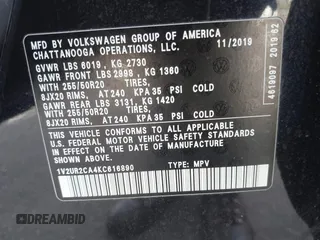 2019 Volkswagen Atlas SE with VIN 1V2UR2CA4KC616890, listed as a IAAI auction lot 42080701 with 48,269 mi miles and . Bid and sale history available at DreamBid. Image 9.