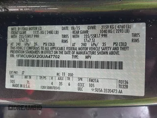 2016 Ford Escape SE z VIN 1FMCU9GX2GUA47702, wystawiony jako IAAI lot #42160145 z przebiegiem 90 765 mil mil oraz . Historia ofert i sprzedaży dostępna na DreamBid. Obrazek 9.