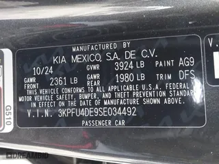 2025 Kia K4 EX with VIN 3KPFU4DE9SE034492, listed as a IAAI auction lot 41735255 with 24 mi miles. Bid and sale history available at carsss.com. Image 9.