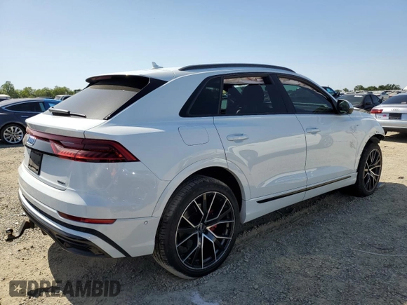 2020 Audi Q8 Premium Plus with VIN WA1EVAF19LD018694, listed as a Copart auction lot 56150484 with 0 mi miles and Salvage Title. Bid and sale history available at carsss.com. Image 3.
