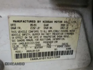2001 Nissan Altima GXE with VIN 1N4DL01D11C217248, listed as a Copart auction lot 44970815 with 148,005 mi miles and Salvage Title. Bid and sale history available at carsss.com. Image 12.