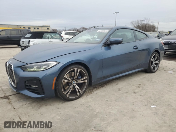 2021 BMW 4 Series 430i xDrive with VIN WBA73AP04MCG59981, listed as a Copart auction lot 46135765 with 37,966 mi miles and Salvage Title. Bid and sale history available at carsss.com. Image 1.