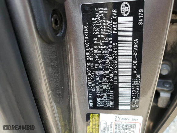 2006 Toyota Camry STD with VIN 4T1BE32K96U724115, listed as a Copart auction lot 47278155 with 438,080 mi miles and Non Repairable. Bid and sale history available at carsss.com. Image 14.