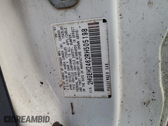 1994 Honda Civic z VIN 2HGEH2462RH505198, wystawiony jako Copart lot #42064495 z przebiegiem 327 318 mil mil oraz Czysty tytuł • Clean title. Historia ofert i sprzedaży dostępna na DreamBid. Obrazek 12.