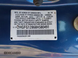 2008 Honda Civic Cpe EX with VIN 2HGFG12868H580491, listed as a IAAI auction lot 42066847 with 178,887 mi miles. Bid and sale history available at carsss.com. Image 9.