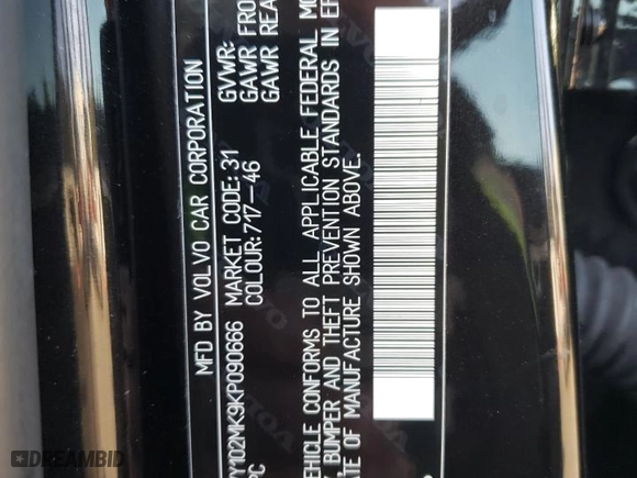 2019 Volvo S90 Momentum with VIN LVY102MK9KP090666, listed as a Copart auction lot 43712175 with 53,262 mi miles and Salvage Title. Bid and sale history available at carsss.com. Image 12.