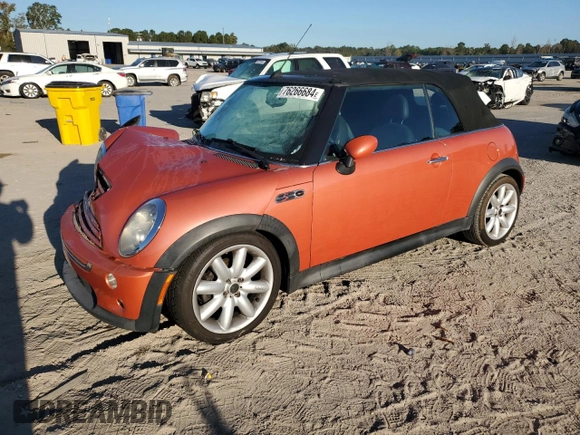 2007 MINI Convertible S with VIN WMWRH33587TJ43499, listed as a Copart auction lot 76266684 with 103,691 mi miles and Salvage title. Bid and sale history available at DreamBid. Image 1.