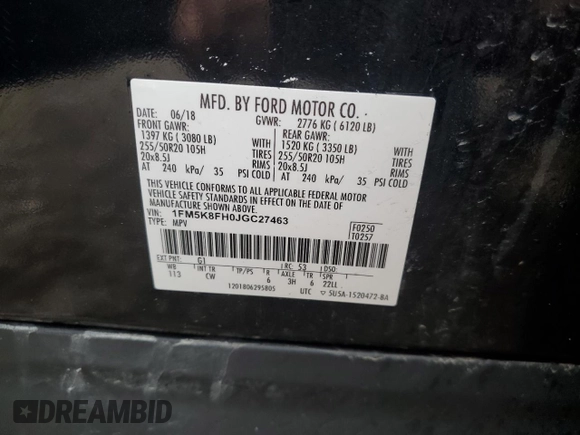 2018 Ford Explorer Limited с VIN 1FM5K8FH0JGC27463, выставлен на аукционе Copart как лот 51983345 с пробегом 128 725 миль миль и Списание • Salvage title. История ставок и продаж доступна на DreamBid. Изображение 13.