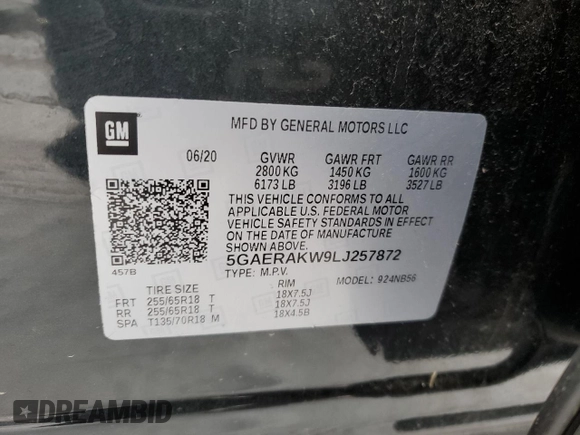 2020 Buick Enclave Preferred with VIN 5GAERAKW9LJ257872, listed as a Copart auction lot 88530445 with 87,175 mi miles and Salvage Title. Bid and sale history available at carsss.com. Image 14.