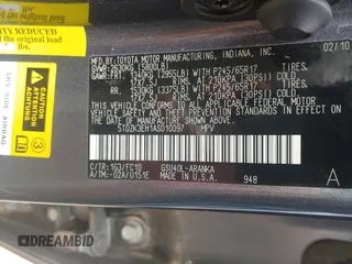 2010 Toyota Highlander with VIN 5TDZK3EH1AS010097, listed as a Copart auction lot 54011725 with 228,242 mi miles and Clean title. Bid and sale history available at DreamBid. Image 10.