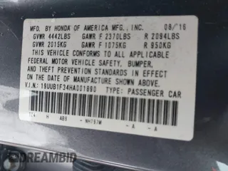 2017 Acura TLX with VIN 19UUB1F34HA001890, listed as a IAAI auction lot 41339623 with 64,434 mi miles. Bid and sale history available at carsss.com. Image 9.