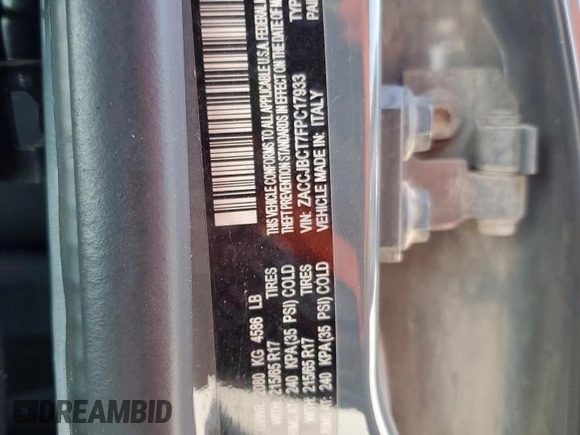 2015 Jeep Renegade Trailhawk with VIN ZACCJBCT7FPC17933, listed as a Copart auction lot 59749325 with Not provided miles and Salvage title. Bid and sale history available at DreamBid. Image 14.