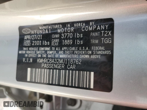 2021 Hyundai Venue SEL with VIN KMHRC8A32MU118762, listed as a Copart auction lot 50267805 with 59,200 mi miles and Clean Title. Bid and sale history available at DreamBid. Image 12.