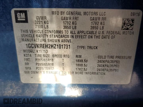 2017 Chevrolet Silverado 1500 LT with VIN 1GCVKREH2HZ101731, listed as a Copart auction lot 52862905 with 160,184 mi miles and Salvage Title. Bid and sale history available at DreamBid. Image 14.