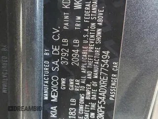 2024 Kia Forte GT-Line with VIN 3KPF54ADXRE775494, listed as a Copart auction lot 56129215 with Not Provided miles and Salvage Title. Bid and sale history available at carsss.com. Image 12.