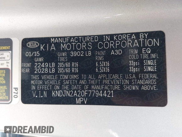 2015 Kia Soul with VIN KNDJN2A20F7794421, listed as a IAAI auction lot 41974119 with 135,758 mi miles. Bid and sale history available at carsss.com. Image 9.