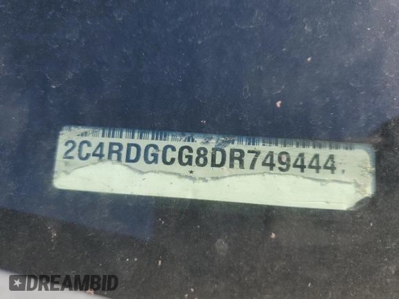 2013 Dodge Grand Caravan SXT with VIN 2C4RDGCG8DR749444, listed as a Copart auction lot 49169515 with 166,104 mi miles and Salvage Title. Bid and sale history available at DreamBid. Image 13.