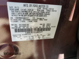 2012 Lincoln MKS with VIN 1LNHL9ER2CG802577, listed as a Copart auction lot 85455164 with 121,169 mi miles and Salvage Title. Bid and sale history available at DreamBid. Image 12.