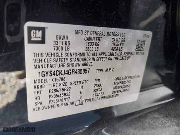 2016 Cadillac Escalade Premium Collection with VIN 1GYS4CKJ4GR435057, listed as a Copart auction lot 59315994 with 77,132 mi miles and Salvage Title. Bid and sale history available at carsss.com. Image 13.