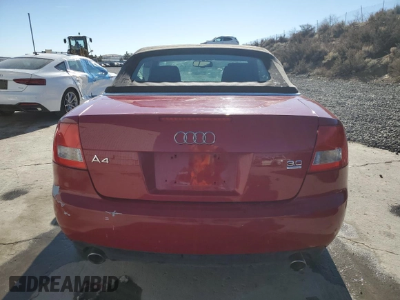 2006 Audi A4 3.0L with VIN WAUDT48H36K009067, listed as a Copart auction lot 89133035 with 173,761 mi miles and Salvage Title. Bid and sale history available at carsss.com. Image 6.