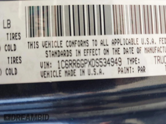 2013 Ram 1500 SLT z VIN 1C6RR6GPXDS534949, wystawiony jako IAAI lot #41959868 z przebiegiem 170 582 mil mil oraz . Historia ofert i sprzedaży dostępna na DreamBid. Obrazek 9.