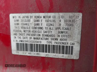 2012 Honda Fit Sport with VIN JHMGE8H53CC020419, listed as a IAAI auction lot 42135050 with 149,407 mi miles and . Bid and sale history available at DreamBid. Image 9.
