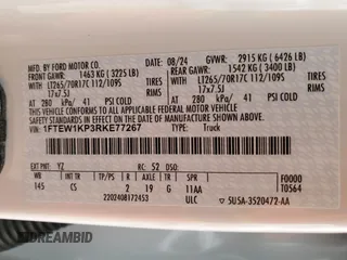 2024 Ford F-150 z VIN 1FTEW1KP3RKE77267, wystawiony jako Copart lot #53138905 z przebiegiem 11 781 mil mil oraz Szkoda całkowita • Salvage title. Historia ofert i sprzedaży dostępna na DreamBid. Obrazek 12.