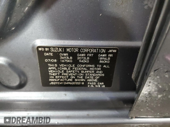 2009 Suzuki SX4 Man FWD with VIN JS2YC412496200218, listed as a Copart auction lot 46938825 with 63,909 mi miles and Salvage Title. Bid and sale history available at carsss.com. Image 12.