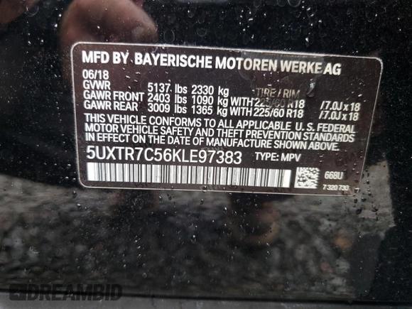 2019 BMW X3 sDrive30i with VIN 5UXTR7C56KLE97383, listed as a Copart auction lot 48581145 with 86,134 mi miles and Salvage Title. Bid and sale history available at carsss.com. Image 14.