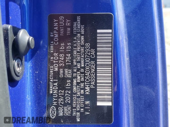 2012 Hyundai Veloster w/Black Int с VIN KMHTC6ADXCU072938, выставлен на аукционе Copart как лот 56767105 с пробегом 110 562 миль миль и Чистый • Clean title. История ставок и продаж доступна на DreamBid. Изображение 13.