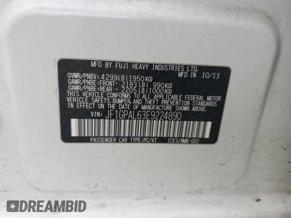 2014 Subaru Impreza Special Sports Premium z VIN JF1GPAL63E9224890, wystawiony jako Copart lot #47877485 z przebiegiem 106 040 mil mil oraz Szkoda całkowita • Salvage title. Historia ofert i sprzedaży dostępna na DreamBid. Obrazek 15.