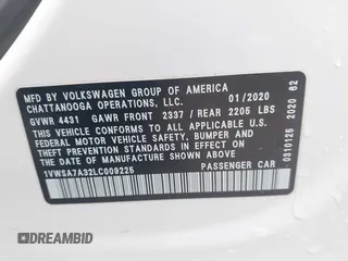 2020 Volkswagen Passat 2.0T SE with VIN 1VWSA7A32LC009225, listed as a IAAI auction lot 41385068 with 106,202 mi miles. Bid and sale history available at carsss.com. Image 9.