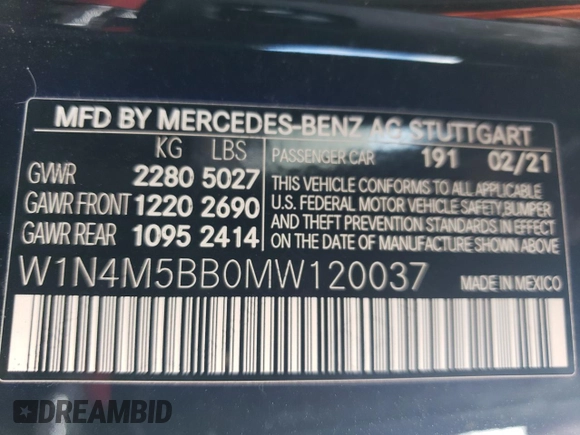2021 Mercedes-Benz GLB with VIN W1N4M5BB0MW120037, listed as a Copart auction lot 84024314 with 30,392 mi miles and Salvage Title. Bid and sale history available at carsss.com. Image 14.