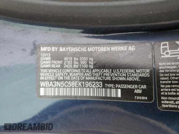 2014 BMW 4 Series 428i xDrive with VIN WBA3N5C58EK196233, listed as a Copart auction lot 58775715 with 131,340 mi miles and Salvage title. Bid and sale history available at DreamBid. Image 12.
