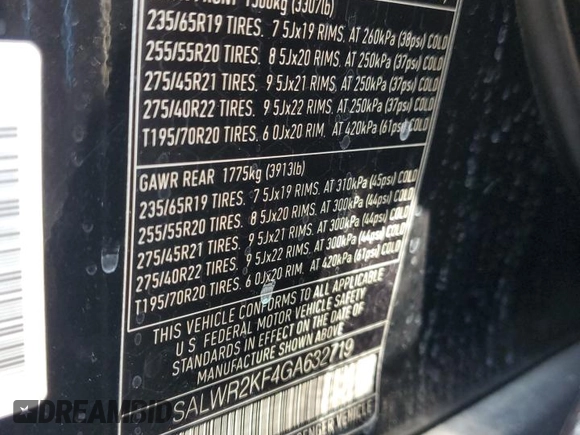 2016 Land Rover Range Rover Sport HSE with VIN SALWR2KF4GA632719, listed as a Copart auction lot 58937925 with 122,427 mi miles and Clean title. Bid and sale history available at DreamBid. Image 12.