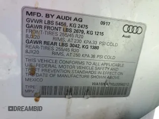 2018 Audi Q5 Premium Plus with VIN WA1BNAFY0J2056212, listed as a Copart auction lot 57996285 with 52,980 mi miles and Salvage title. Bid and sale history available at DreamBid. Image 13.