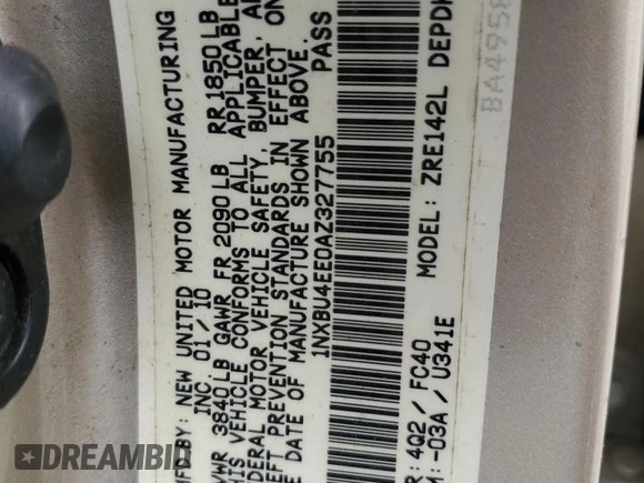 2010 Toyota Corolla with VIN 1NXBU4EE0AZ327755, listed as a Copart auction lot 44356825 with 0 mi miles and Salvage Title. Bid and sale history available at carsss.com. Image 13.