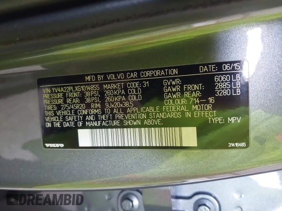 2016 Volvo XC90 T6 Inscription with VIN YV4A22PLXG1014855, listed as a IAAI auction lot 42150318 with 109,614 mi miles. Bid and sale history available at carsss.com. Image 9.