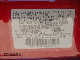 2023 Nissan Versa SR with VIN 3N1CN8FV5PL832868, listed as a IAAI auction lot 42049671 with 7,833 mi miles and . Bid and sale history available at DreamBid. Image 9.