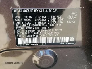 2021 Honda HR-V EX with VIN 3CZRU6H54MM726200, listed as a Copart auction lot 50917655 with 35,893 mi miles and Salvage Title. Bid and sale history available at carsss.com. Image 16.